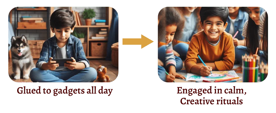 Before and after transformation in children through Indian folk art