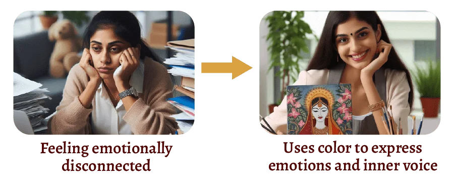Before and after transformation through Indian folk art